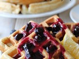 Lemon Belgian Waffles with Blueberry Syrup