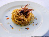 Chitarra con pesto di pistacchi e calamari