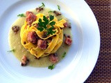 Tagliatelle di Kamut con salame da cotta , lenticchie e crema di finocchi