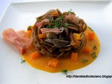 Tagliatelline al tartufo con funghi , zucca e bresaola di suino