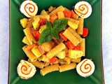 Tortiglione con verdure e formaggio di capra al salmone