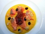 Trota salmonata in saor con polenta e mandorle