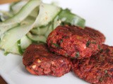 Beetroot, chipotle and feta fritters with Asian style cucumber salad