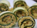 Canapés ? Courgette rolls filled with saffron and spice cauliflower and broad beans