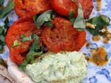 Christmas coloured nibbles-balsamic, garlic and chilli roasted tomatoes and soybean and red onion dip