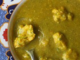 Courgette and gram flour dumplings in broccoli soup