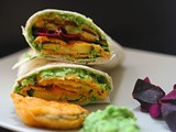Courgette bhaji with a spiced pea, ricotta and dill puree in a wrap-National Vegetarian Week