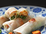 Hot and spicy tofu, alfalfa sprout and asparagus rice paper rolls