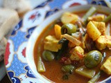 Moroccan spiced paneer, potato, asparagus and olive stew