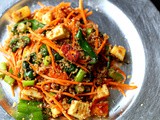 Padron pepper, paneer, carrot & quinoa salad in a teriyaki dressing