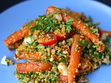 Roasted carrot, mung bean, Quinoa and tomato salad in a miso-masala dressing