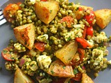 Roasted potato, mung bean, tomato and feta salad in Indian spice and za’atar