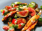 Roasted sweet potato, fig and goats cheese salad dressed with Thai basil, chilli and green garlic