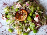 Soya bean, Barley, lettuce, feta and roasted lemon salad in a dill and chilli vinaigrette