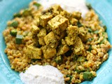 Tofu sambal with curried okra,faro and coconut yoghurt