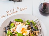 Barley and mushroom salad with poached eggs