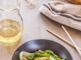 Bok Choy with Noodles, Black Sesame and Spring Onion Oil