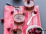 Chocolate pots de creme with red wine poached cherries