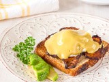 Vegetarian Eggs Benedict with Avocado Hollandaise & Mushroom “bacon”