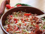 Salade de riz au thon, vinaigrette au chorizo