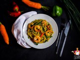 Stir fried spaghetti with shrimp