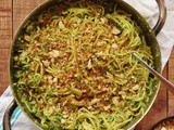 Spaghetti With Kale Pesto, Mushrooms And Pangrattato