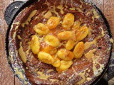 Spiced Chocolate Dutch Baby Pancake With Caramelised Bananas & Peanut Butter Drizzle