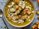 Spiced Roast Pumpkin Soup With Garlic Croutons, Feta & Crispy Fried Sage