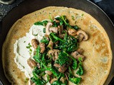 Vegan Spinach And Mushroom Crepes With Almond Cheese