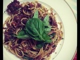 Corned Beef Spaghetti with Bird's Eye Chillies and Basil Leaves