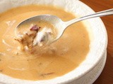 Celebrating National Soup Month:  Cream of Sun Dried Tomato Soup with Bacon and Fried Onions