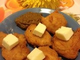 Deep fried multi grain fritters: Bajji : Served with Turmeric root chutney