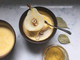 Baked Honey and Bay Custards with Pears
