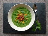 Kale, Pea, Courgette and Apple Soup (with Chorizo Almond Crumble)
