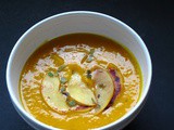 Buttercup squash soup with coconut, sage + quince