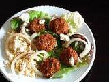 Red Lentil Falafel with Millet, Lemon Ginger Dressing + Quick-Pickled Onions