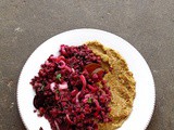 Sprouted wild rice + beet salad with muhammara bean puree