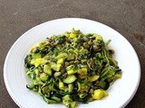 Zucchini noodles, crookneck squash, garlic + pesto