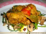 Chicken Curry with Veggies - Simple bengali curry on a bed of asparagus and mushrooms