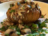 Hasselback potatoes with cheesy garlic mushrooms