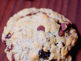 Two giant oatmeal raisin chocolate chip cookies