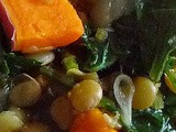 Mediterranean Lentil Lemon Soup with Greens and Sweet Potatoes