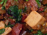 Tomato Braised Tofu, Shiitakes and Greens