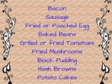 An English Breakfast Menu