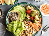 Buddha bowl with roasted vegetables, quinoa, chickpeas