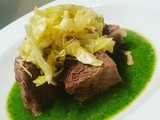 Capel del Prete bollito su salsa verde leggera con cuore di cavolo all'aceto di mele e zeist di limone