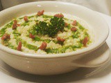 Risotto mantecato al Mascarpone con crema di Rucola e coriandoli di crudo Vigezzino croccanti