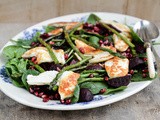 British Asparagus, spinach, beetroot and halloumi salad