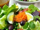 Butterhead Salad with Olives, Spring Peas and Roasted Beets with Spicy Olive Vinaigrette