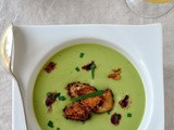 Chilled Pea Soup with Crispy Prosciutto & Goat Cheese Croutons